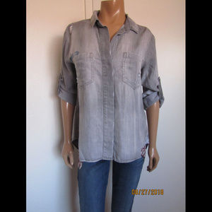 Cloth & Stone Distressed Patched Button Down Shirt